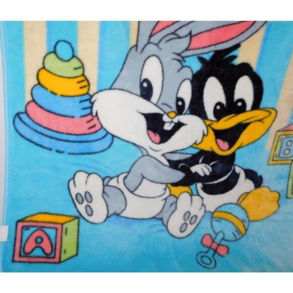 VTG 1999 Baby Looney Tunes Friend Bugs Bunny Daffy Duck 41" x 51" Fleece Blanket - Picture 3 of 6